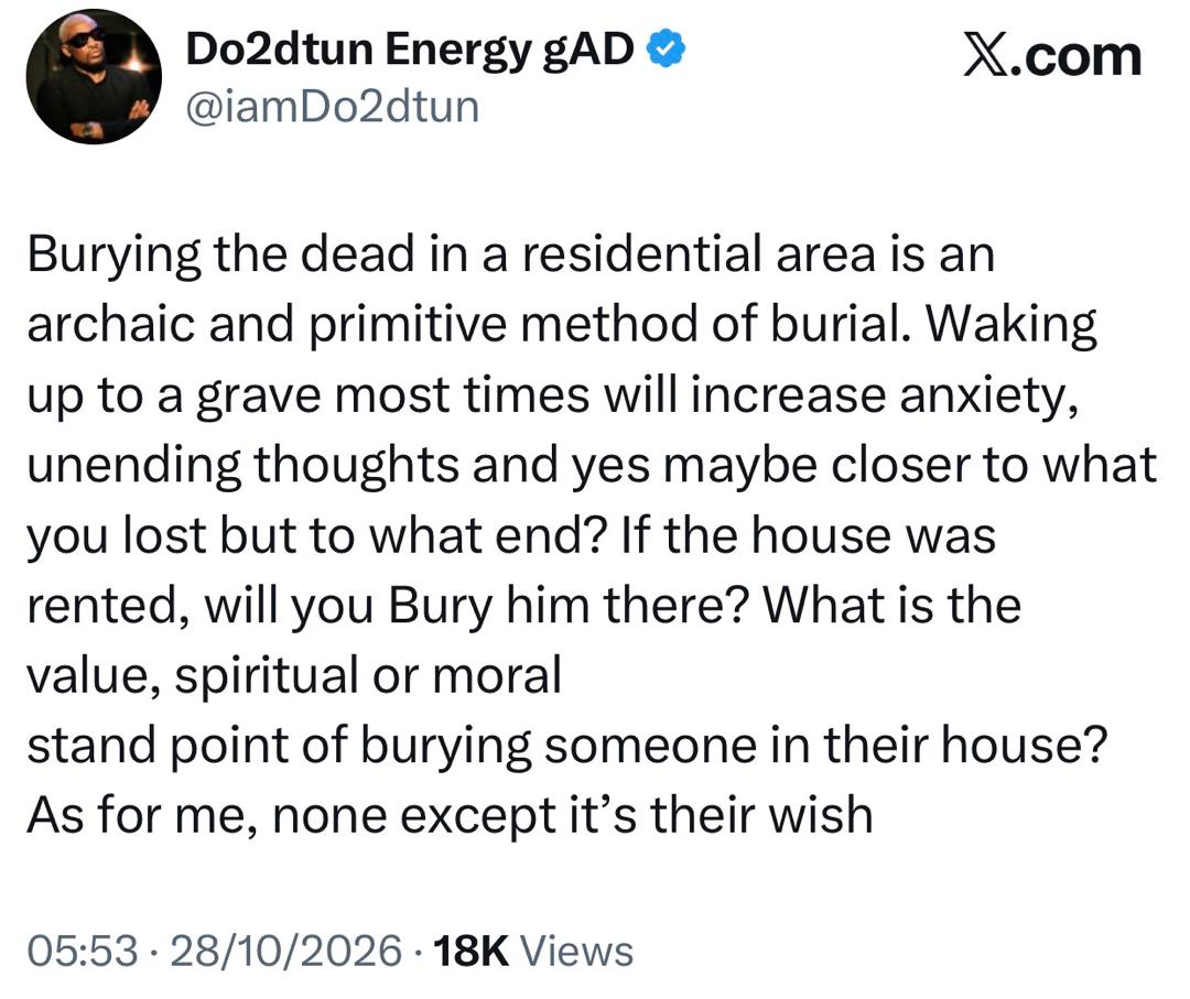 Burying the dead in a residential area is an archaic and primitive method of burial- OAP Dotun